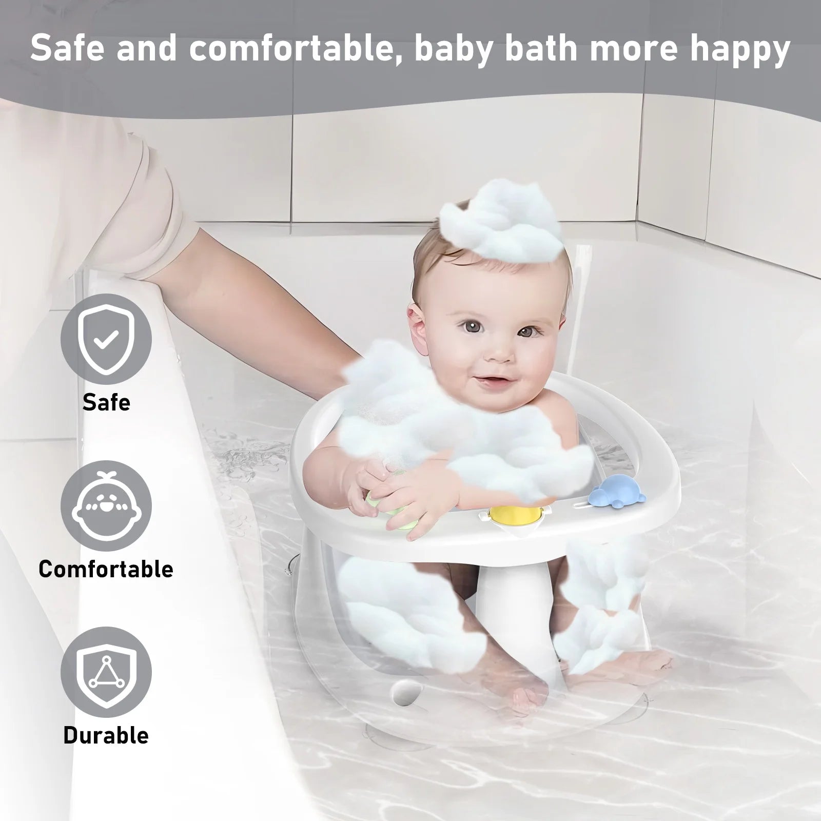 Baby Bath Seat with Prevents Tipping over and Baby Toys, Non-Slip, Baby Bathtub Support Seat for Babies 6 Months & Up, Grey
