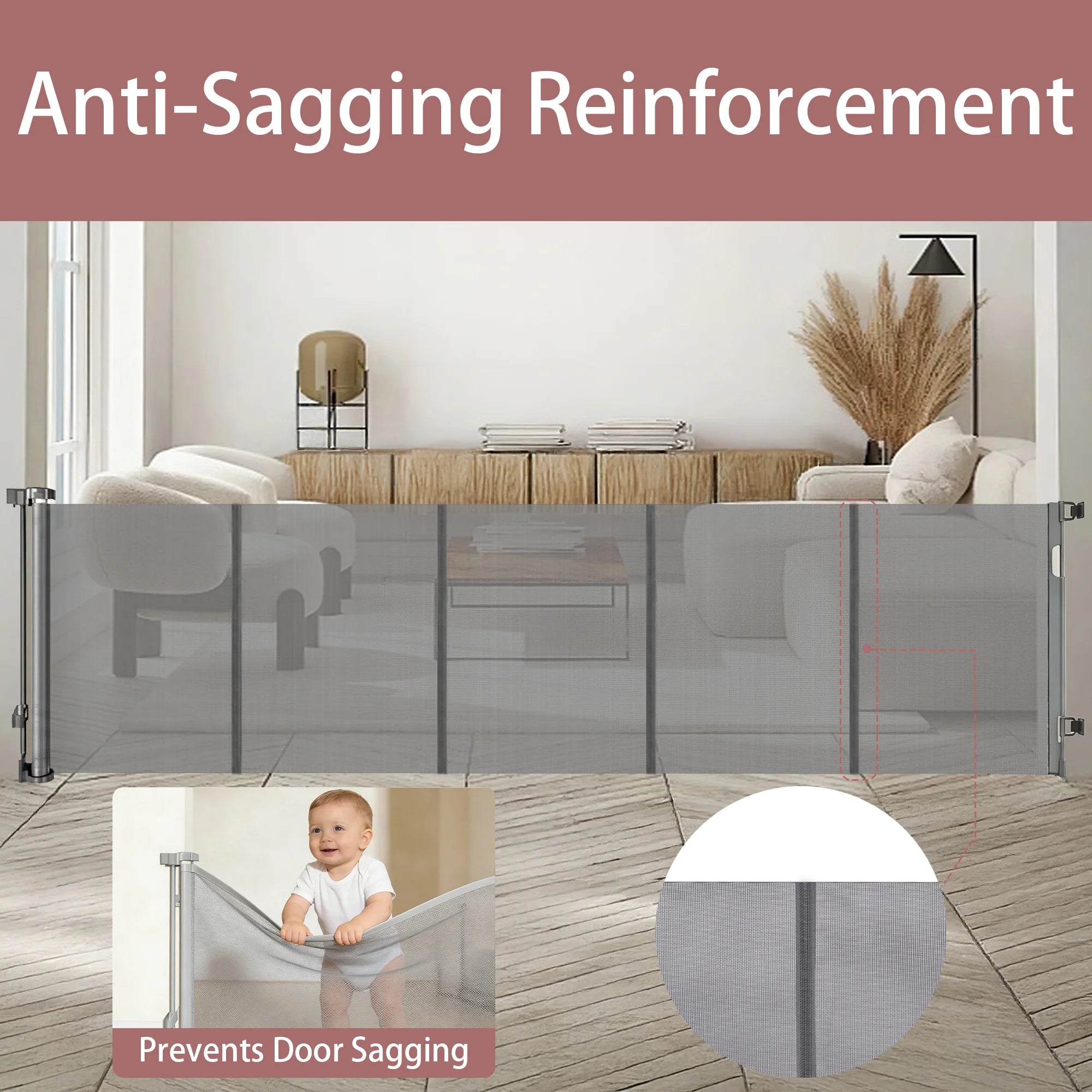 Retractable Baby Gate, 120In Baby Safety Gate for Stairs Doorways,34Inch Tall Metal Dog Gate,Extra Wide,Gray