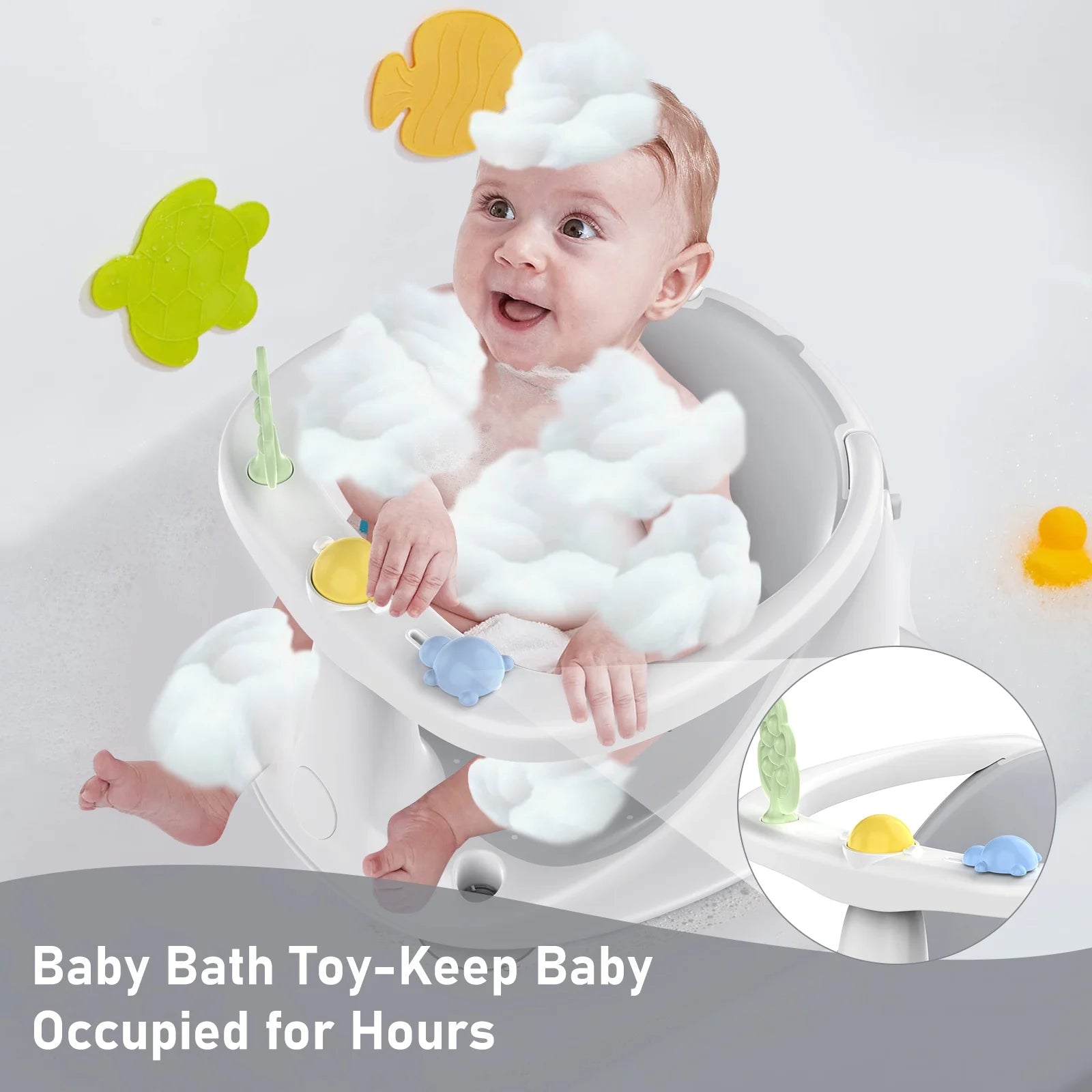 Baby Bath Seat with Prevents Tipping over and Baby Toys, Non-Slip, Baby Bathtub Support Seat for Babies 6 Months & Up, Grey