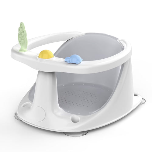 Baby Bath Seat with Prevents Tipping over and Baby Toys, Non-Slip, Baby Bathtub Support Seat for Babies 6 Months & Up, Grey