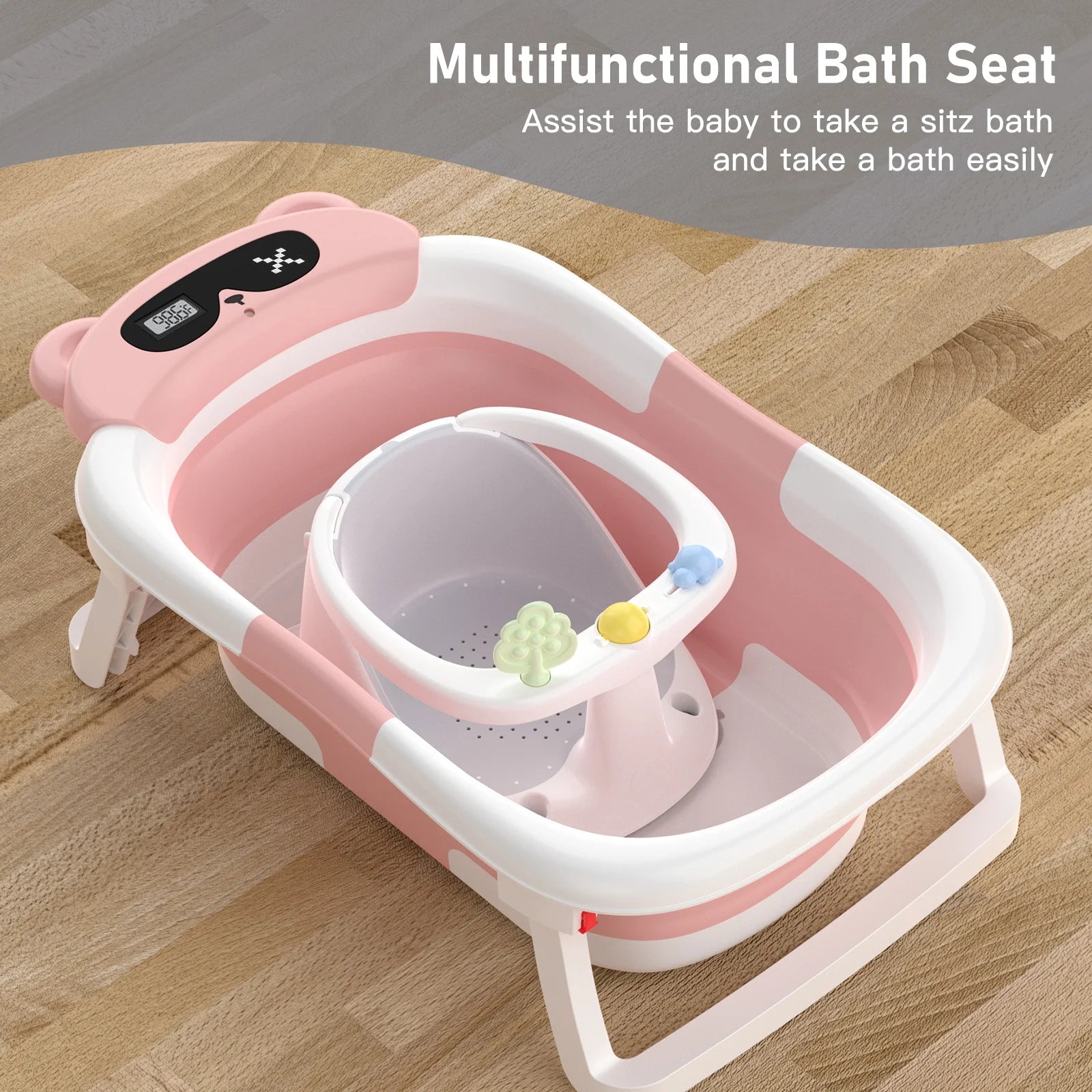 Baby Bath Seat with Prevents Tipping over and Baby Toys, Non-Slip, Baby Bathtub Support Seat for Babies 6 Months & Up, Grey